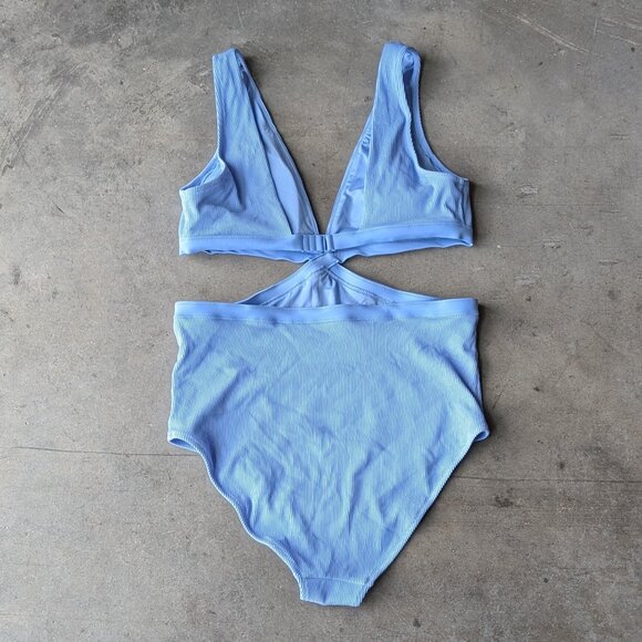 Aerie Ribbed Cut Out One Piece Swimsuit Blue large long NWT - Picture 10 of 10